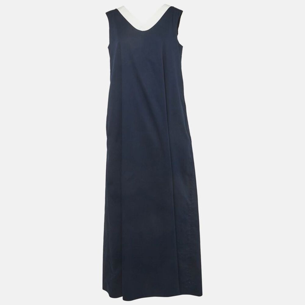 's Max Mara Navy Blue/white Cotton Sleeveless Maxi Dress L